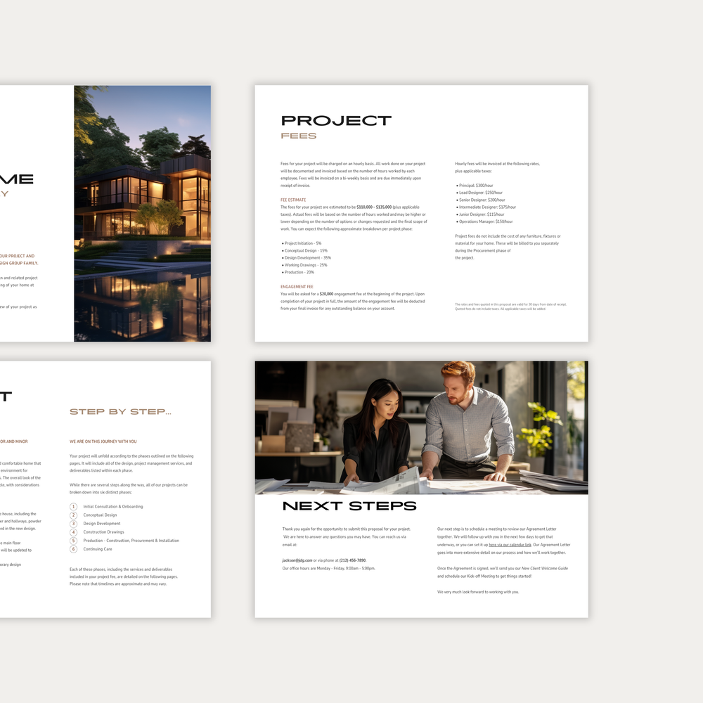
                  
                    The third of three images showing the content and layout of the LSI Workshop interior design Project Proposal template. From the Jackson Collection. 
                  
                
