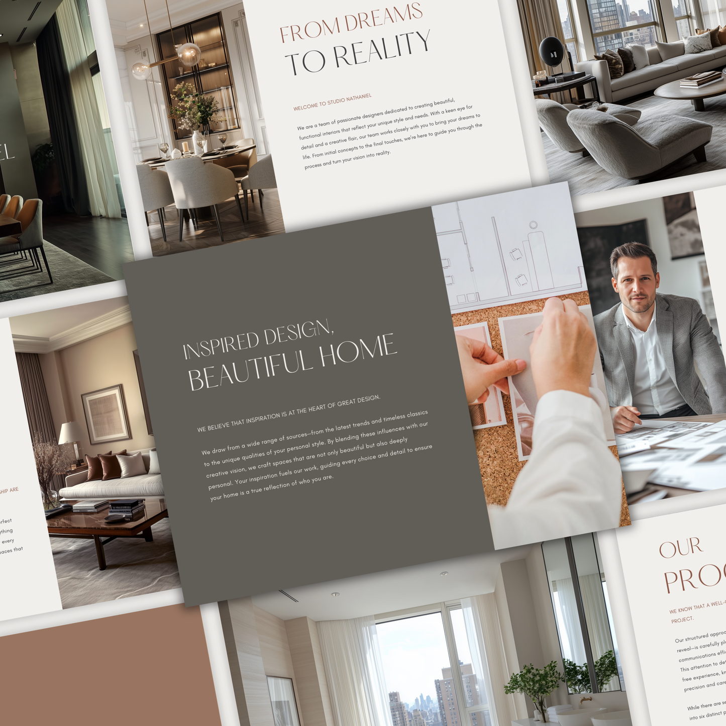 Professionally designed pages from the LSI Workshop Client Experience Guide template. Part of the Nathaniel Collection.