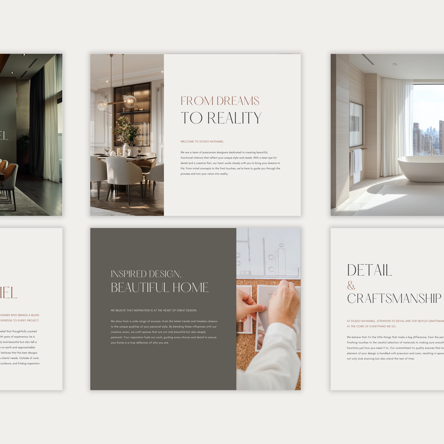 The second of three images showcasing the pages of the interior design Client Experience Guide template. From the LSI Workshop Nathaniel Collection. 
