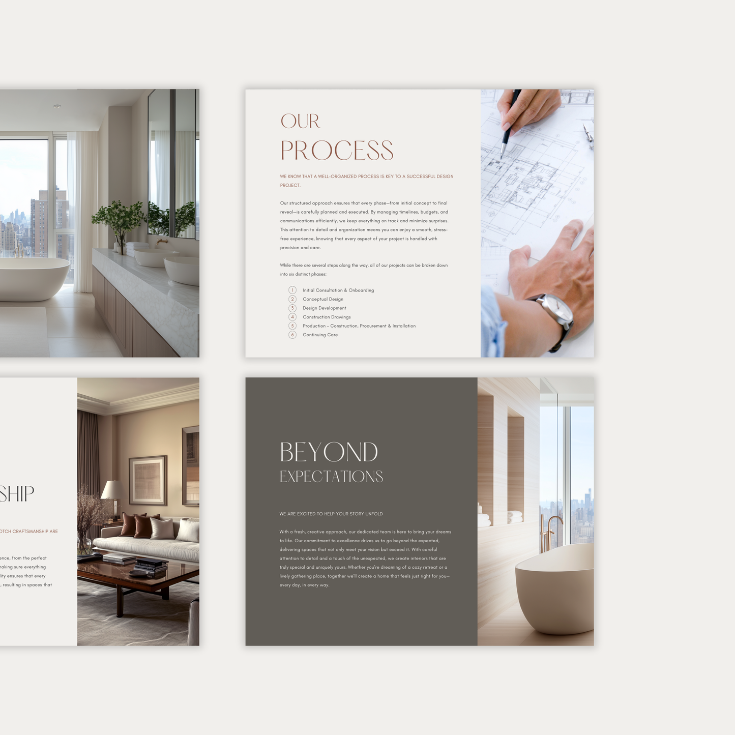 The third of three images showcasing the pages of the interior design Client Experience Guide template. From the LSI Workshop Nathaniel Collection. 