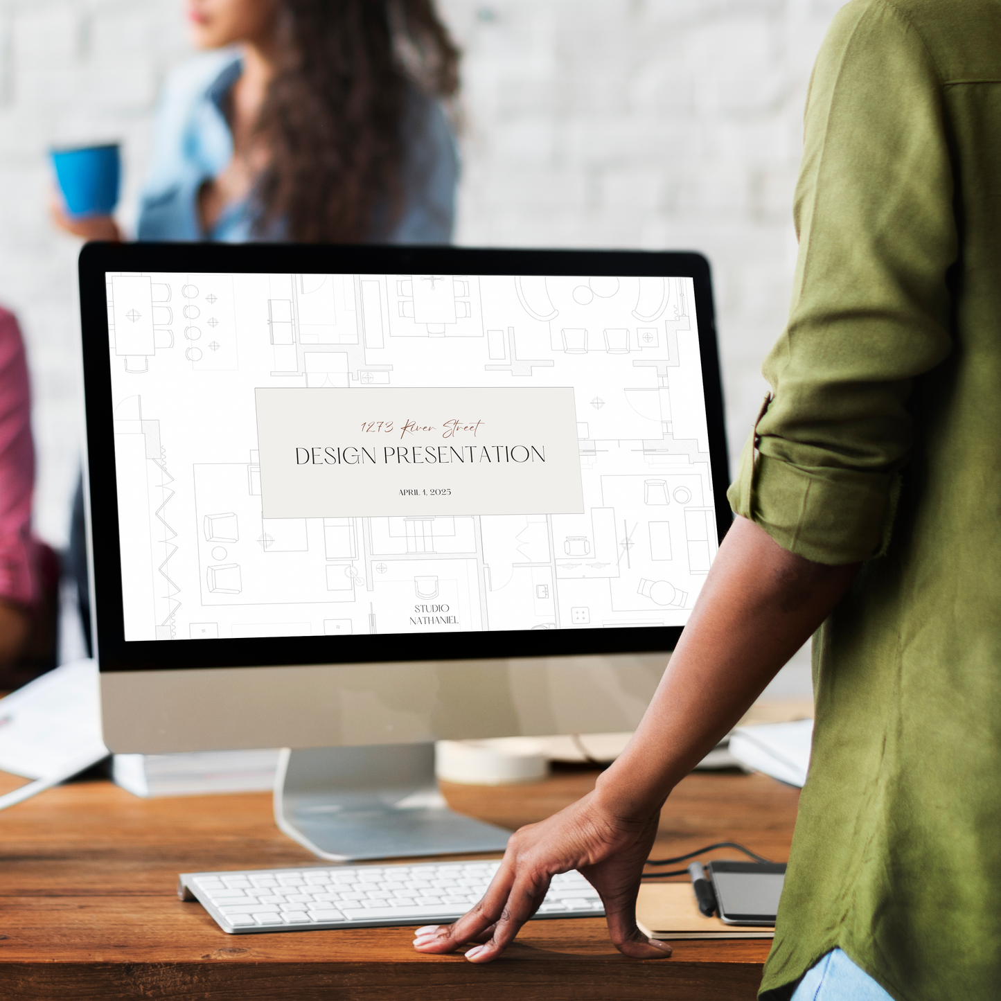 An interior designer reviewing the Design Presentation template from LSI Workshop, Nathaniel Collection.