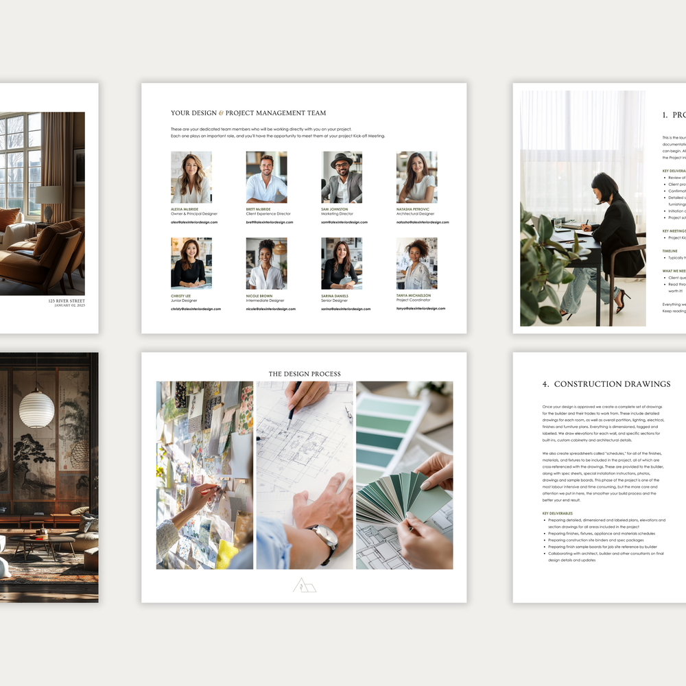 
                  
                    The second of three images displaying the customizable pages of the New Client Welcome Guide template for Construction, Furniture & Decor Projects. From LSI Workshop, the Alex Collection.
                  
                