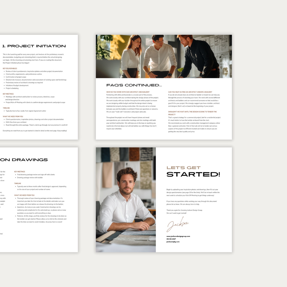 
                  
                    The third of three images displaying the customizable pages of the New Client Welcome Guide template for Construction, Furniture & Decor Projects. From LSI Workshop, the Jackson Collection.
                  
                