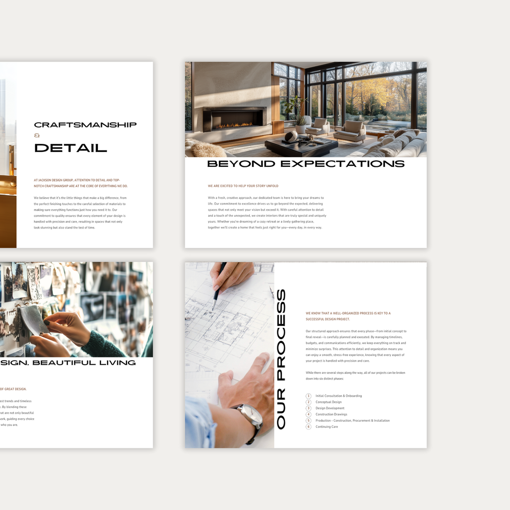 
                  
                    The third of three images showcasing the pages of the interior design Client Experience Guide template. From the LSI Workshop Jackson Collection. 
                  
                
