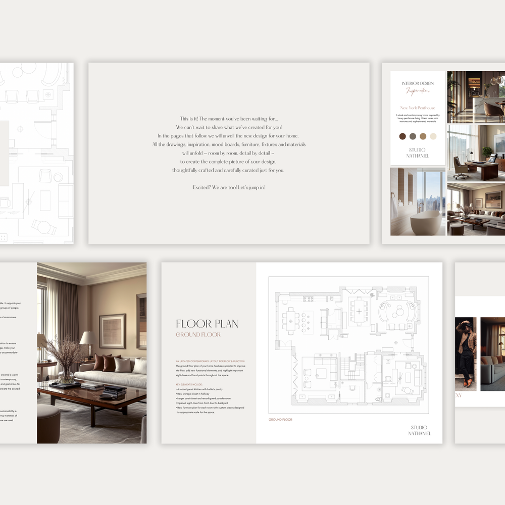 
                  
                    Image 2 of three showing the pages and layout of the customizable Design Presentation template from the LSI Workshop Nathaniel Collection.
                  
                