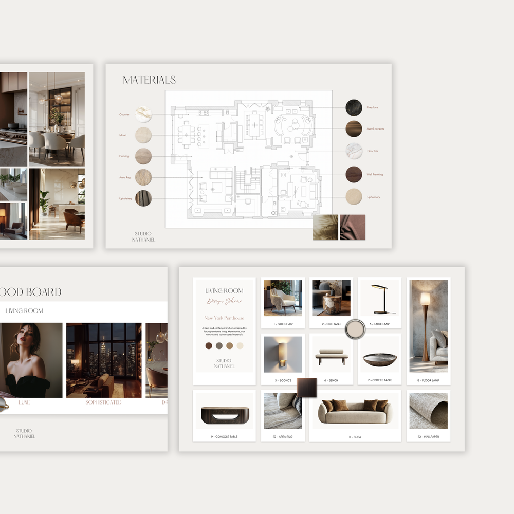 
                  
                    Image 3 of three showing the pages and layout of the customizable Design Presentation template from the LSI Workshop Nathaniel Collection.
                  
                