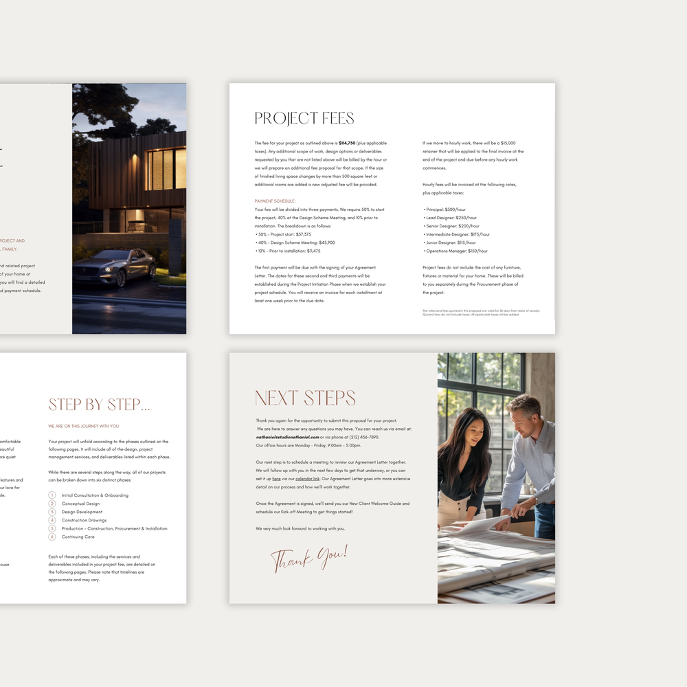 
                  
                    The third of three images showing the content and layout of the LSI Workshop interior design Project Proposal template. From the Nathaniel Collection. 
                  
                