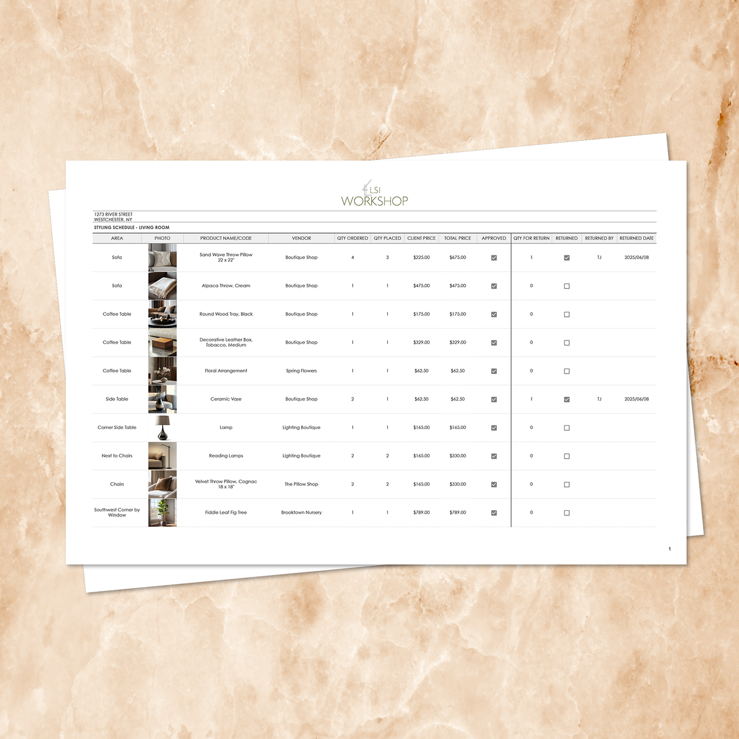 Pages from the LSI Workshop Styling Schedule template.