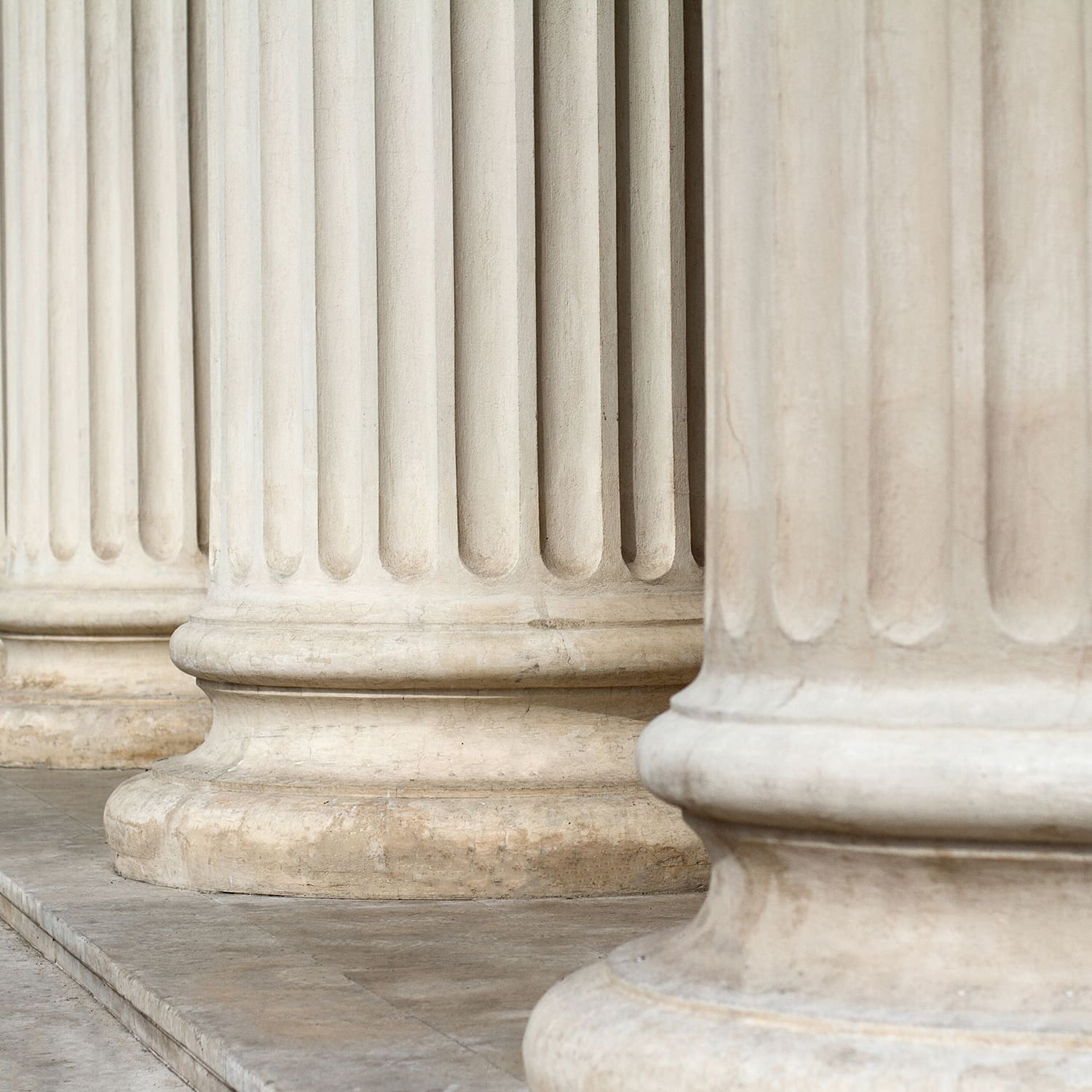 Close up of classical white marble columns